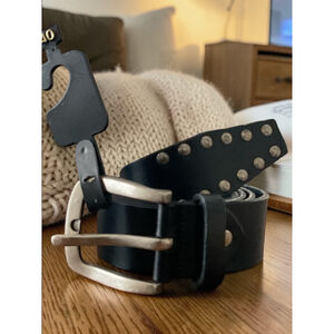 Valentina Italian Leather Belt Black Studded Made In Italy Size 120 NWT